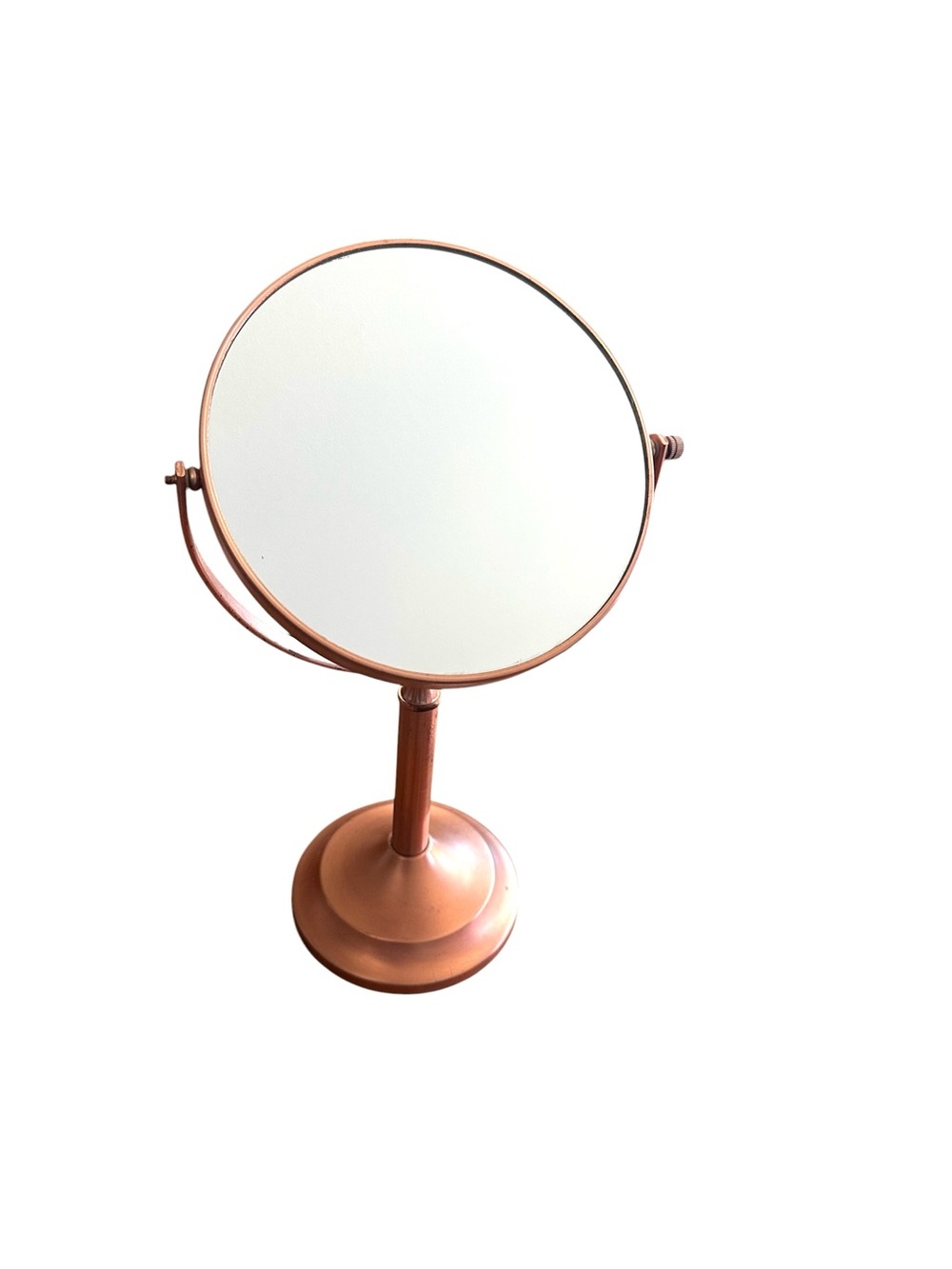 Copper-Tone Round Standing 5X Magnifying Vanity Mirror